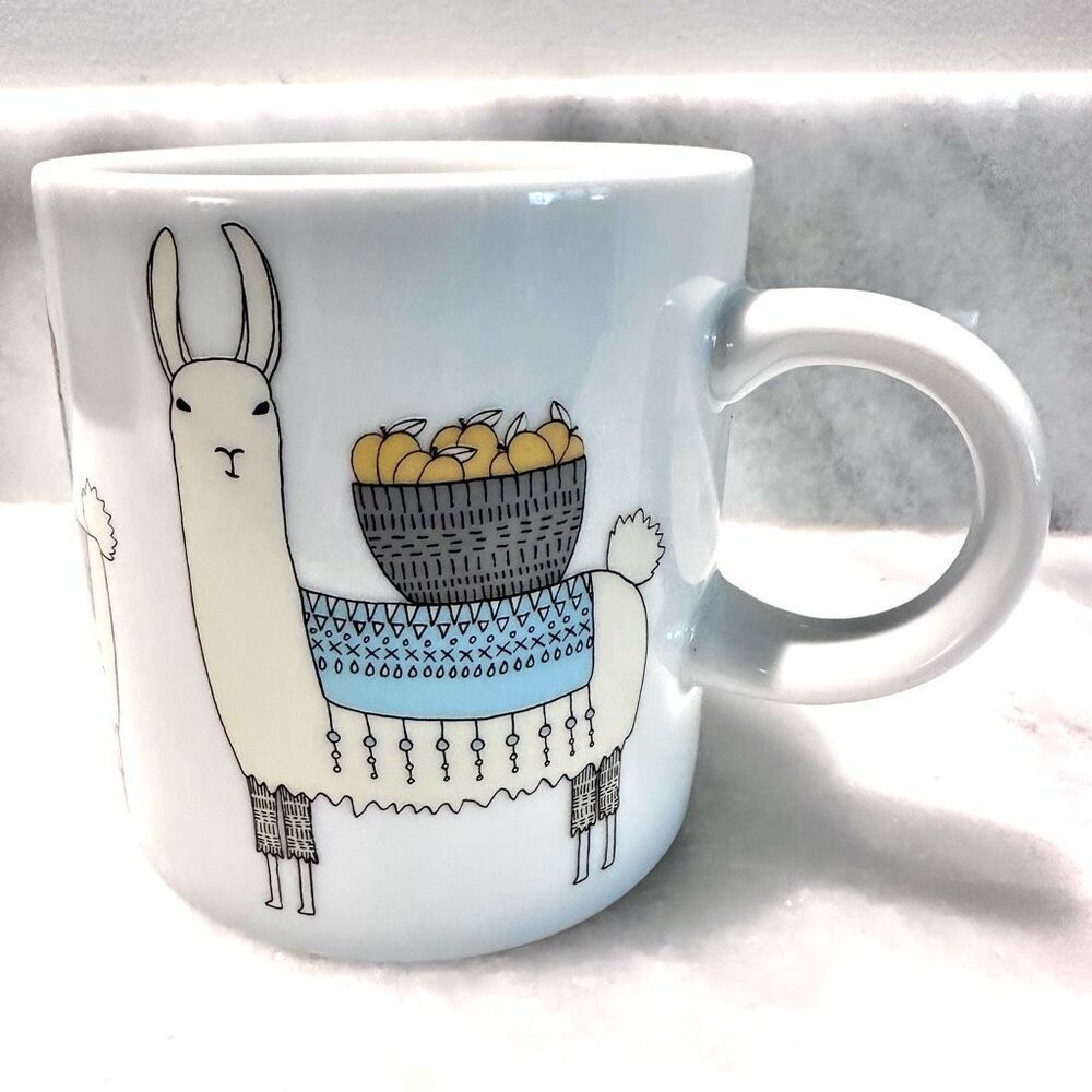 Danica Studio Llama Alpaca Mug Carrying Basket Tall White Coffee Tea Cup
